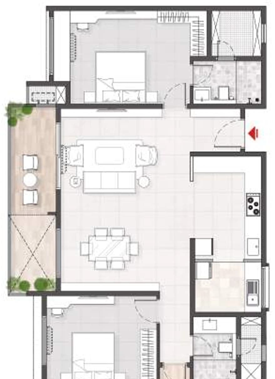 Floor plan, 3BHK B1
