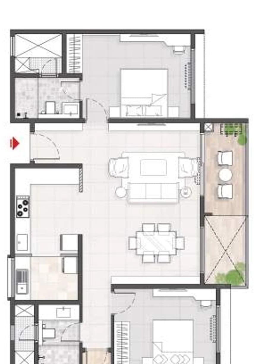 Floor plan, 3BHK E1