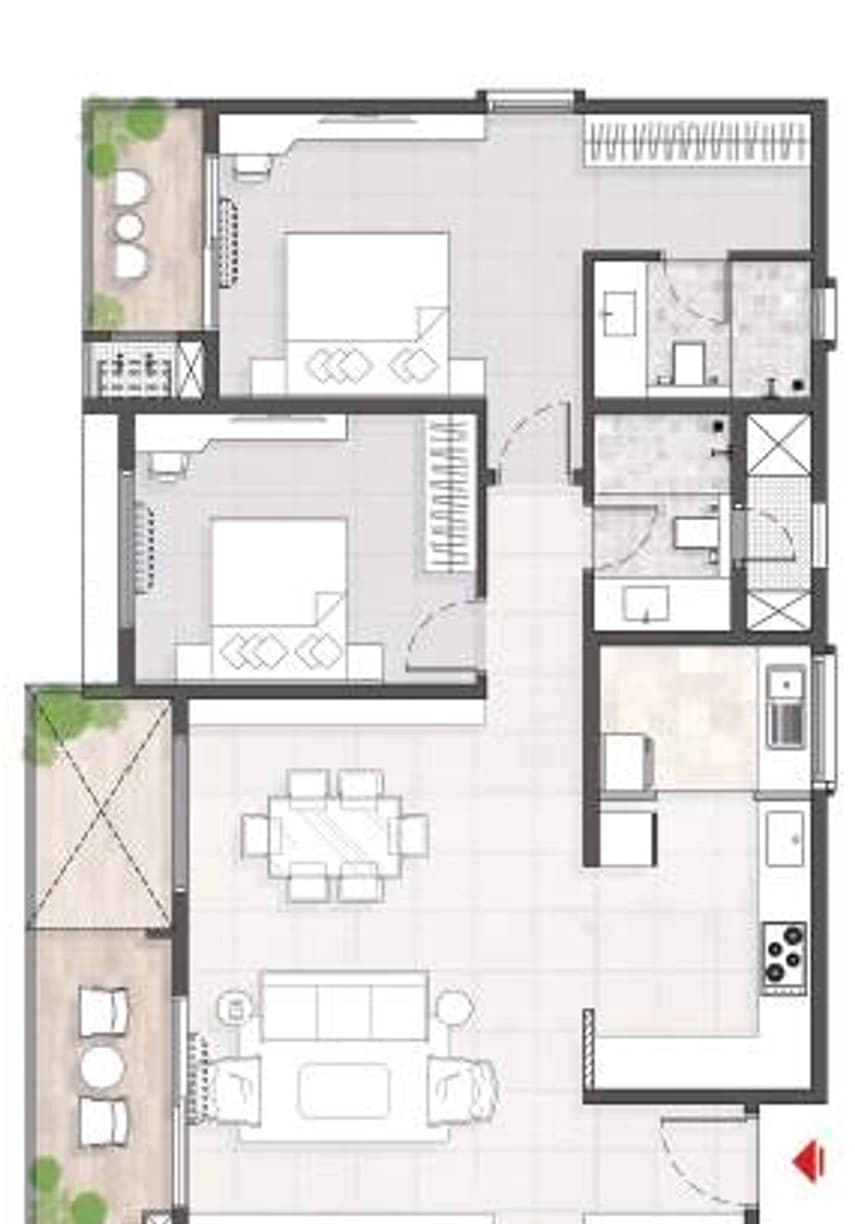 Floor plan, 3BHK F1