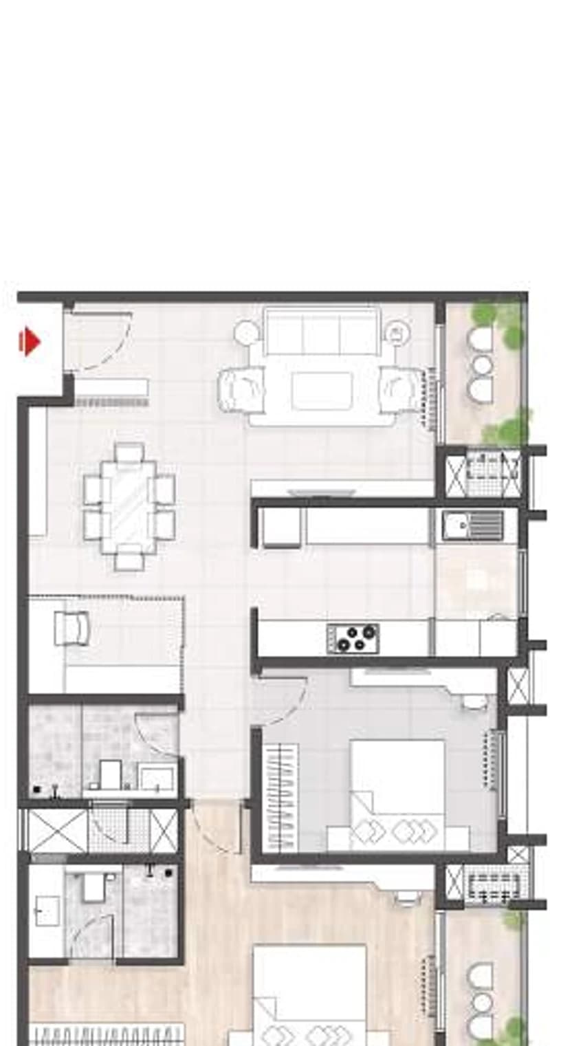 Floor plan, 2BHK J