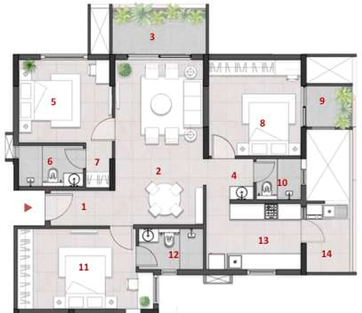 Floor plan, UNIT PLANS (3 BHK)