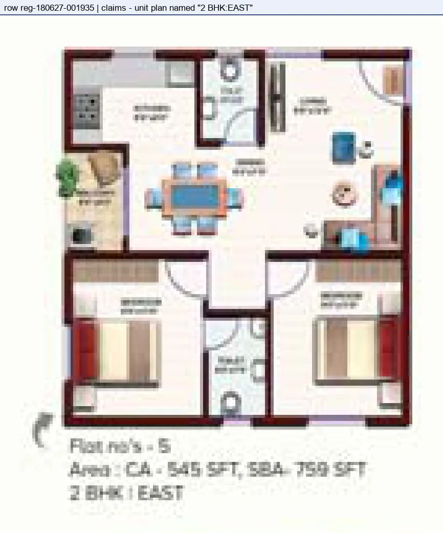 Floor plan, 2 BHK · East