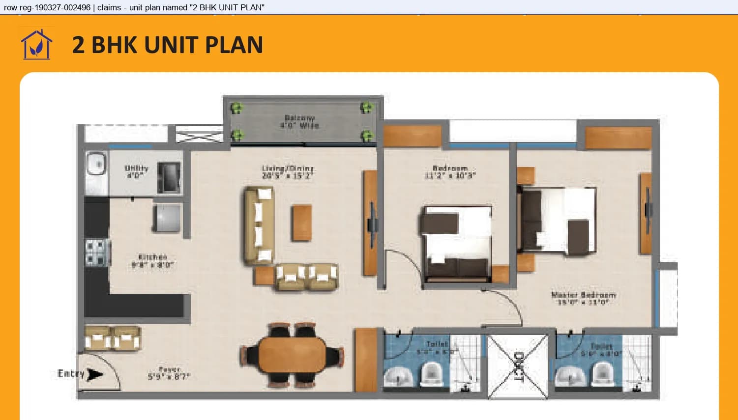 Floor plan, 2 BHK