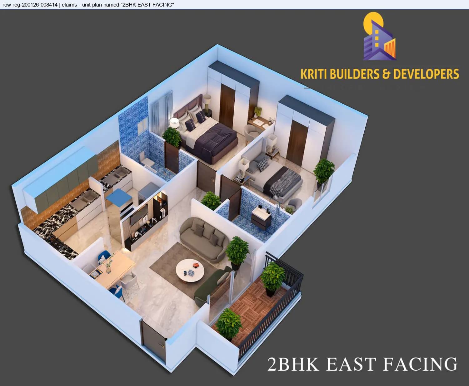 Floor plan, 2 BHK · East facing
