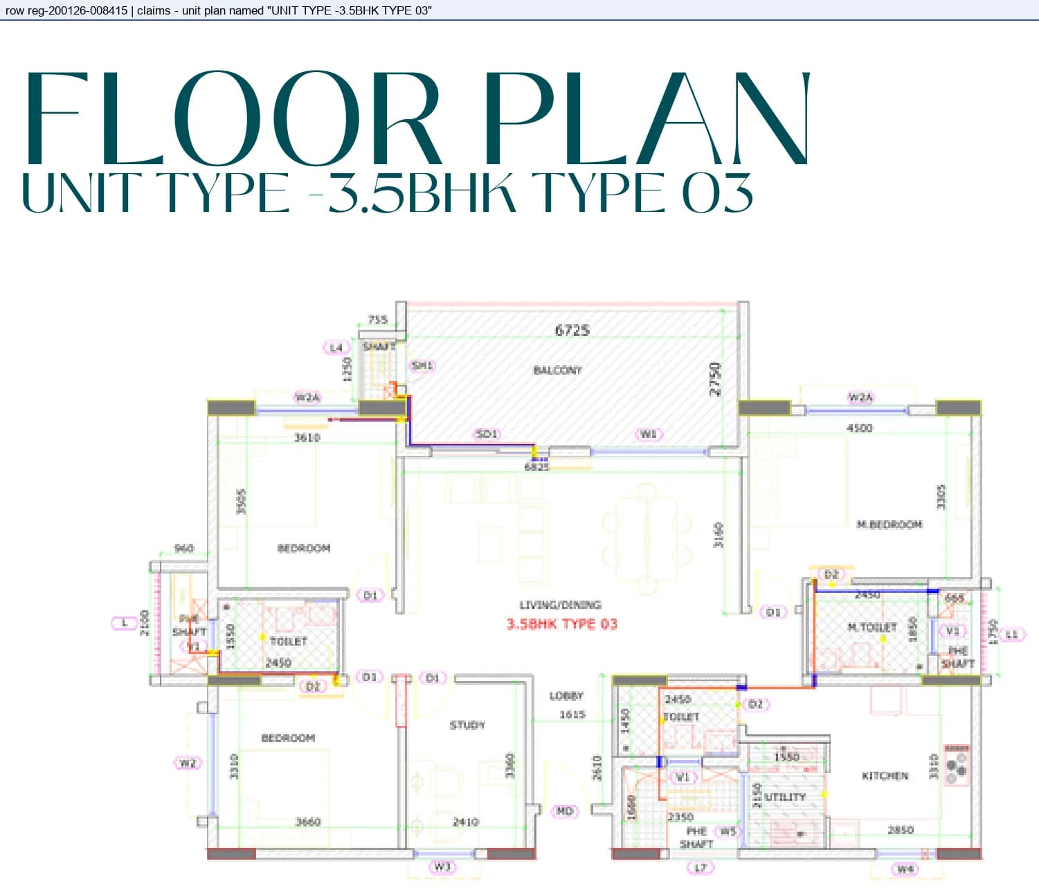 Floor plan, 3.5 BHK Type 03