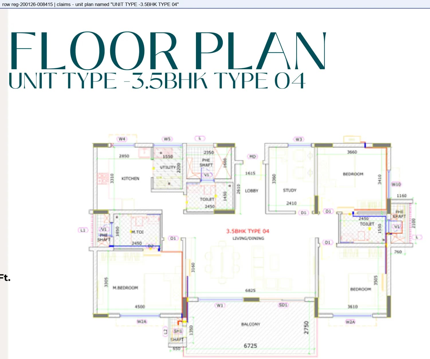 Floor plan, 3.5 BHK Type 04
