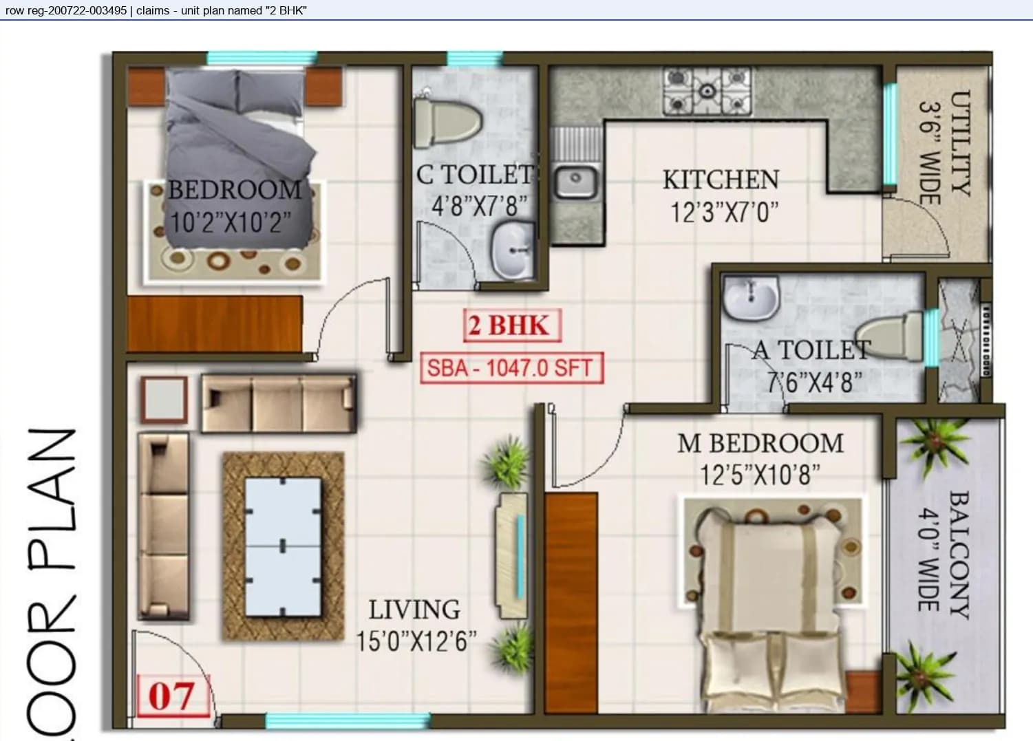 Floor plan, 2 BHK